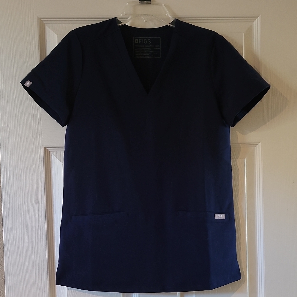 Figs Navy Blue V-Neck Scrub Top